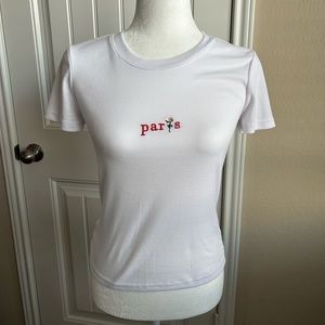 Basic White Tee with paris rosé embroidery